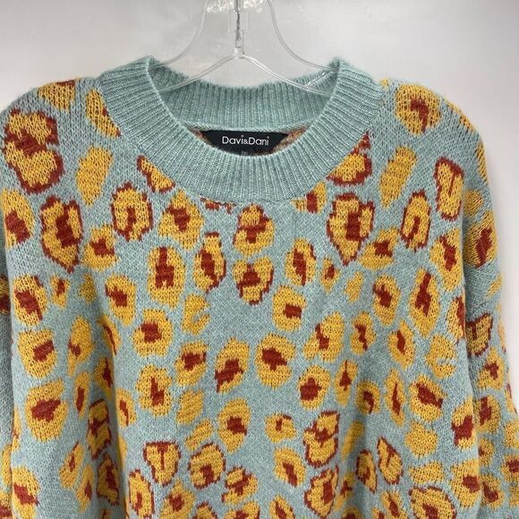 Davi & Dani Womens Animal Print Sweater Balloon Long Sleeve  Blue Yellow 2XL - Picture 4 of 10